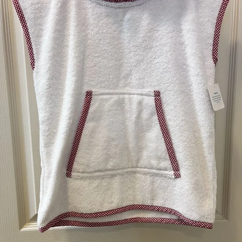 3 Marthas Hooded Terry Swim Cover Up White Red Gingham Seersucker Size 5-6 NWT